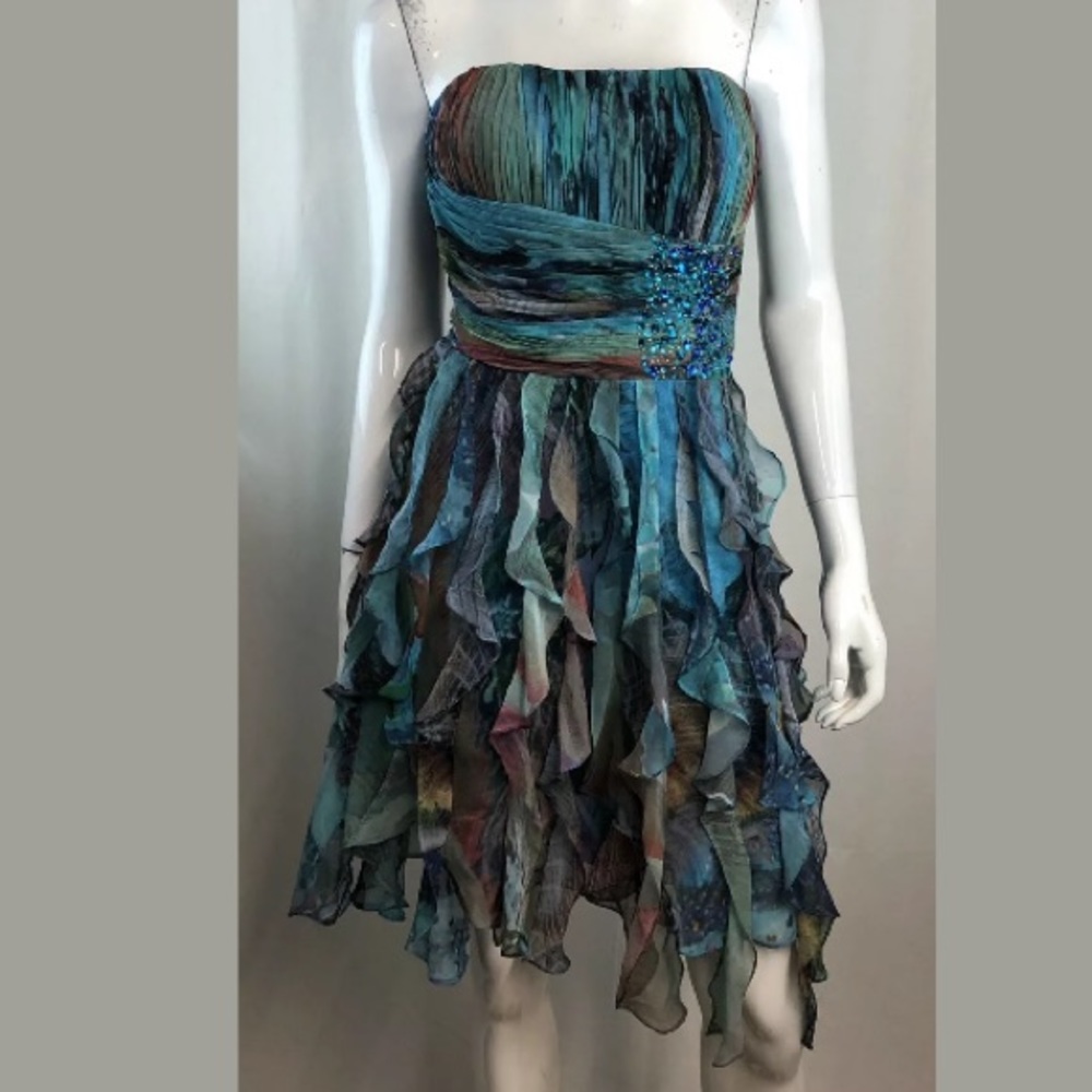 Cache Chiffon Rhinestone Ruffled Flutter Dress - image 3